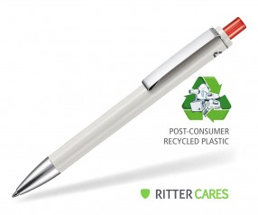 Ritter Pen Exos Recycled Werbekugelschreiber 97600 grau transparent 3609 hellrot