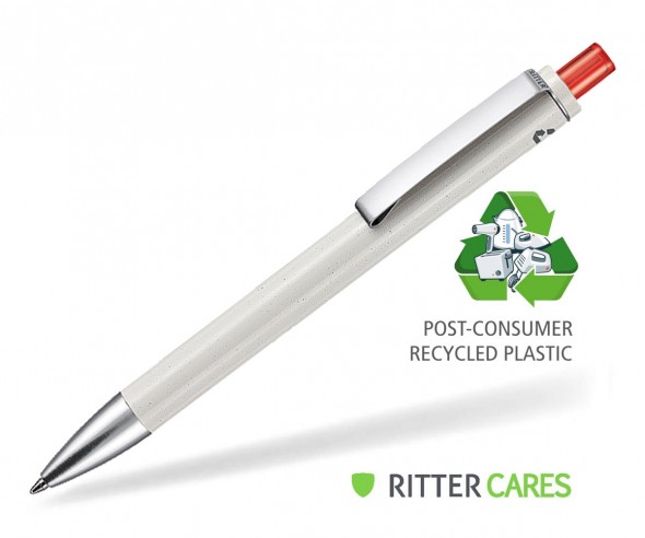 Ritter Pen Exos Recycled Werbekugelschreiber 97600 grau transparent 3609 hellrot