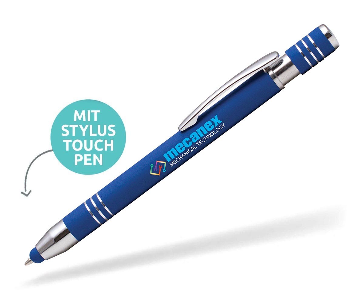 blau Touchpen Kugelschreiber aus Metall mit Namensgravur Farbe gummiert 