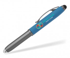 Goldstar Brando Gunmetal Stylus MQE LED Kugelschreiber mit Taschenlampe Hellblau (PMS 2146)
