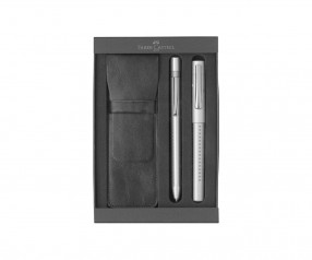 Faber-Castell Schreib-SET GRIP Werbegeschenk Kugelschreiber + Füller inkl. 1c Druck - silber
