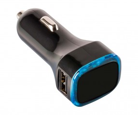 USB Autoladeadapter REFLECTS-COLLECTION 500 Werbepräsent schwarz/hellblau