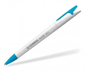 STABILO Kugelschreiber Myclip vollton weiß hellblau