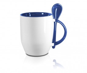 Werbeartikel Tasse mit Löffel in blau incl. High-Quality Druck