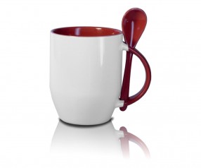Werbeartikel Tasse mit Löffel in rot incl. High-Quality Druck