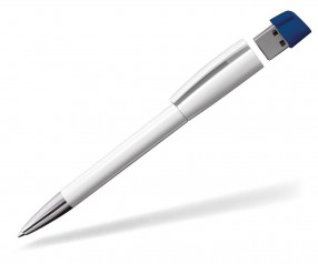 Kugelschreiber mit USB-Stick Klio Turnus M UD, weiss dunkelblau