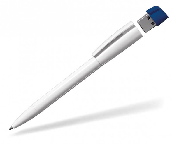Kugelschreiber mit USB-Stick Klio Turnus UD, weiss dunkelblau