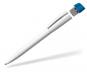 Kugelschreiber mit USB-Stick Klio Turnus UF, weiss hellblau