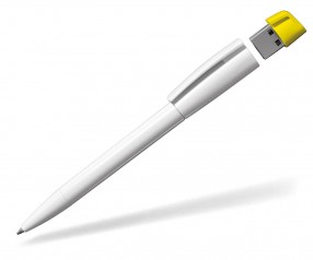 Kugelschreiber mit USB-Stick Klio Turnus UR, weiss gelb