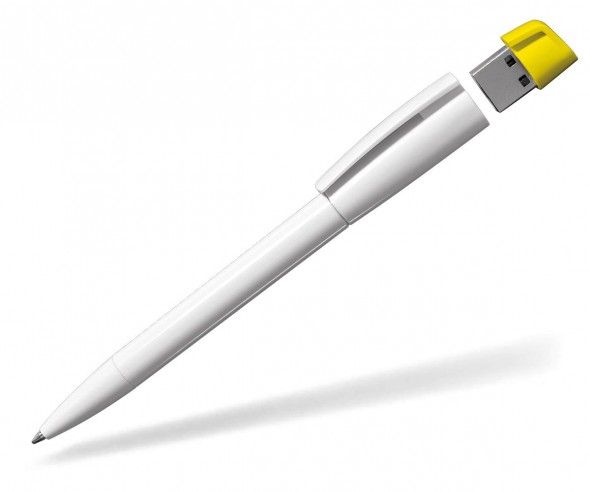 Kugelschreiber mit USB-Stick Klio Turnus UR, weiss gelb